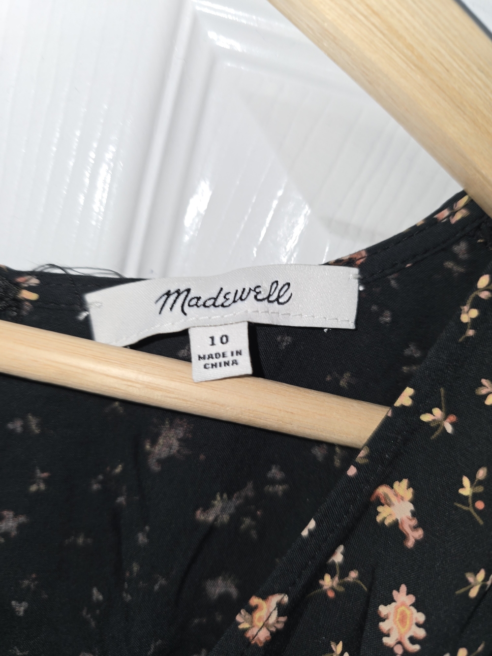 Madewell Black Floral Faux Wrap-Style Midi Dress Size 10 - Picture 5 of 12